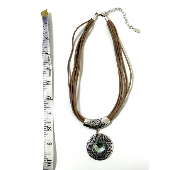 ST. THOMAS TEAL CRYSTAL MEDALLION CORDED NECKLACE Jewelry Beaded Fall Wedding - Picture 3 of 3